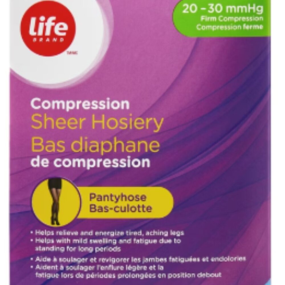 NIB Life Brand Black Compression Sheer Hosiery - Pantyhose (XL)